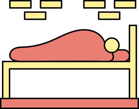 Man Sleeping On Bed Icon In Red And Yellow Color. vector