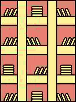Bookshelf Icon In Red And Yellow Color. vector