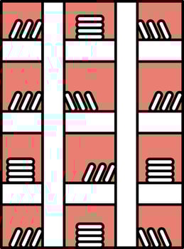Bookshelf Icon In Red And White Color. vector