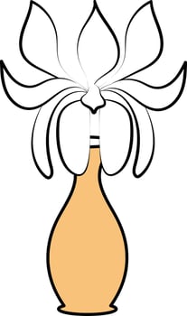 Orange And White Color Flower Pot Or Vase Icon. vector