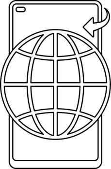 Smartphone With Global Icon In Thin Line Art. vector