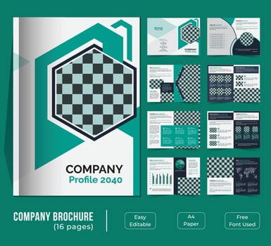 16 pages bifold company profile template design vector