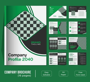 16 pages bifold company profile template design vector