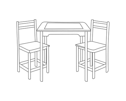 Wooden Chairs and Table set, Hand drawn line art with white background vector