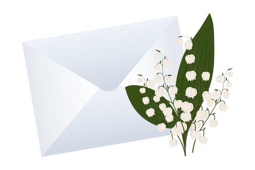 A bouquet of lilies of the valley and an envelope. Congratulation banner, postcard, poster, vector