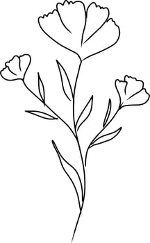 Black silhouettes of hand drawn flowers and plants isolated on white background. Monochrome vector illustrations in sketch style