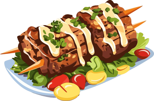 traditional Turkish kebab with veggies and spices png