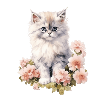 Watercolor painting of Cute Persian Kitten isolated transparent background, Digital art, image file format, , png
