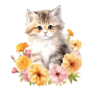 Watercolor painting of Cute Persian Kitten isolated transparent background, Digital art, image file format, , png
