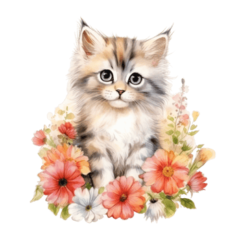 Watercolor painting of Cute Persian Kitten isolated transparent background, Digital art, image file format, , png