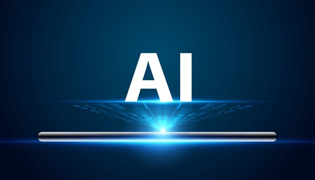 Media concepts such as mobile phones, using AI, generating content, using AI to help create content online, using AI technology to help create content On a blue background, futuristic, beautiful vector