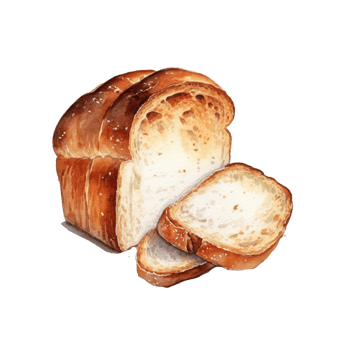 a Watercolor hand-drawn sketch illustration of bread with slices isolated png