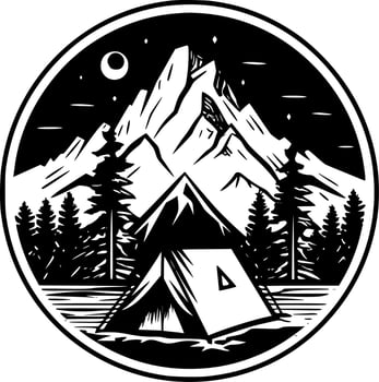 Camping, Black and White Vector illustration
