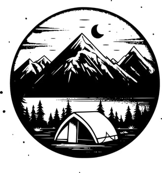 Camping - Black and White Isolated Icon - Vector illustration