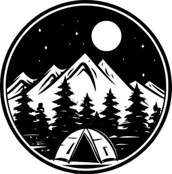 Camping - Black and White Isolated Icon - Vector illustration
