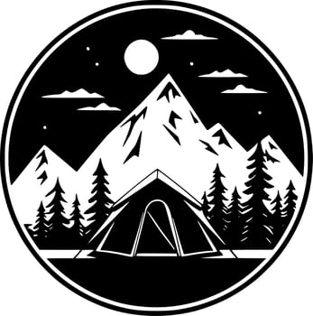 Camping - Black and White Isolated Icon - Vector illustration