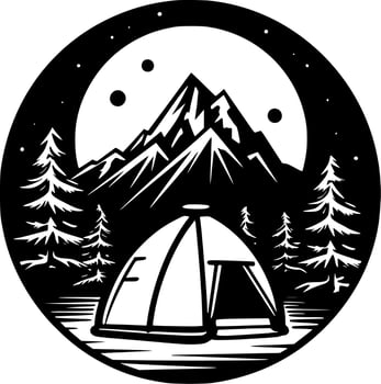 Camping - Black and White Isolated Icon - Vector illustration