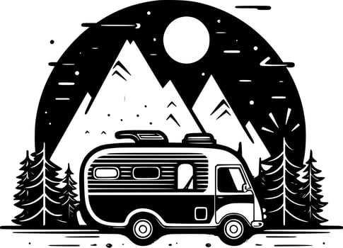 Camping, Black and White Vector illustration