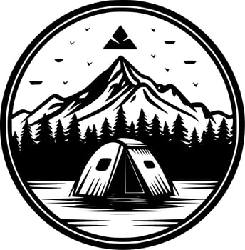 Camping - Black and White Isolated Icon - Vector illustration