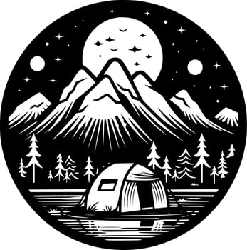 Camping, Black and White Vector illustration