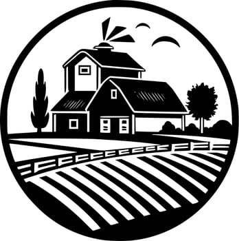 Farm - Black and White Isolated Icon - Vector illustration