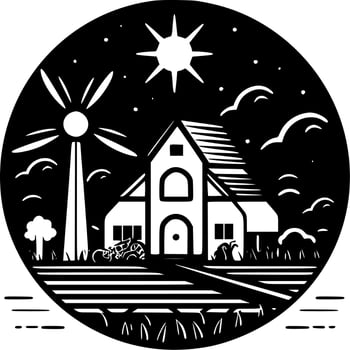 Farm, Black and White Vector illustration