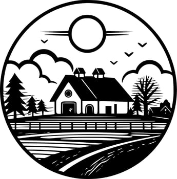 Farm, Black and White Vector illustration
