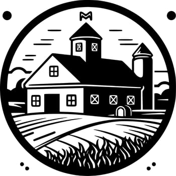 Farm, Black and White Vector illustration