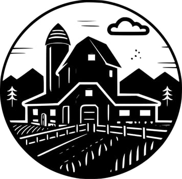 Farm, Black and White Vector illustration