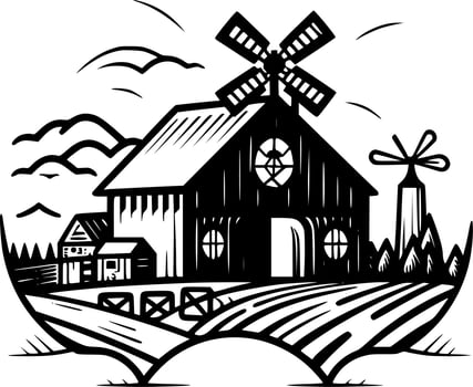 Farm - Black and White Isolated Icon - Vector illustration