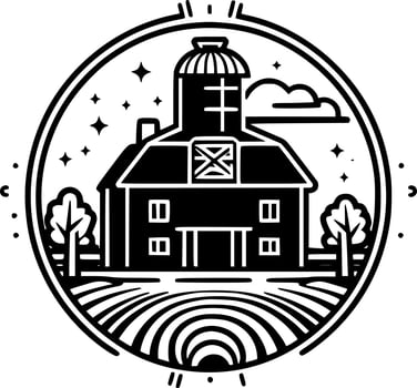 Farm, Black and White Vector illustration
