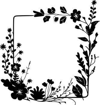 Floral Border, Black and White Vector illustration