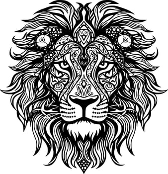 Lion, Black and White Vector illustration