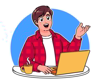 a focused man working on a laptop with a cup of coffee vector