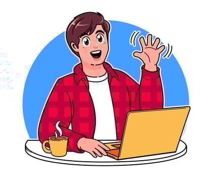 a focused man working on a laptop with a cup of coffee vector