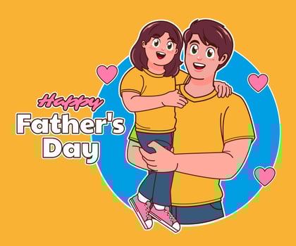 happy fathers day, father and daughter vector