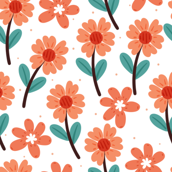 seamless pattern cartoon flower and leaves character. botanical wallpaper for textile, gift wrap paper png
