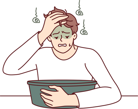 Young man feels nausea sitting near basin experiencing problem after being poisoned png