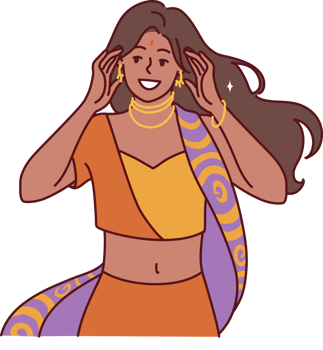 Woman in national Indian sari costume and golden jewelry for traditional dance or wedding ceremony png