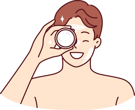 Man demonstrates jar of cream bought in cosmetic store to moisturize his face or get rid of wrinkles png