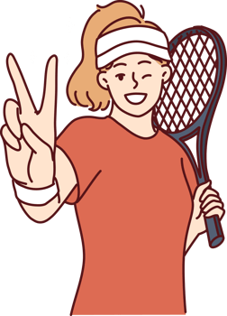 Woman tennis player demonstrates victory gesture before tournament or championship png