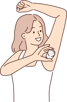 Woman raising hand using deodorant during morning hygiene routine to avoid sweat and odor png