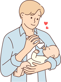 Man feeds newborn baby experiencing fatherly love for baby for concept of equal parenting png