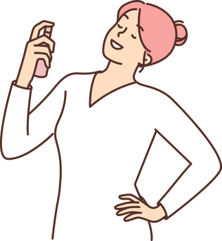 Woman holding vial with fragrant perfume preening before going to party or date with boyfriend png