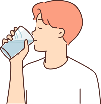 Thirst man drinks water from transparent glass, wanting to refresh himself after walking png