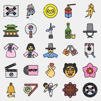 Icon set of south korea. South Korea elements. Icons in filled line style. Good for prints, posters, logo, advertisement, infographics, etc. vector
