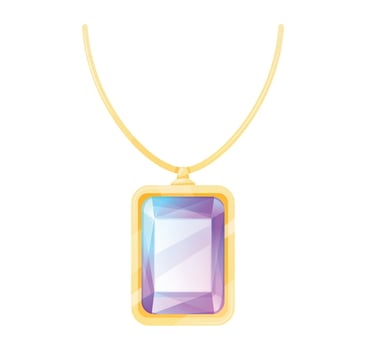 Gold gem pendant with realistic gemstone. Vector isolated cartoon expensive precious chain, women necklace jewelry.