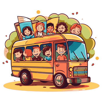 School bus. Kids riding on school bus. png