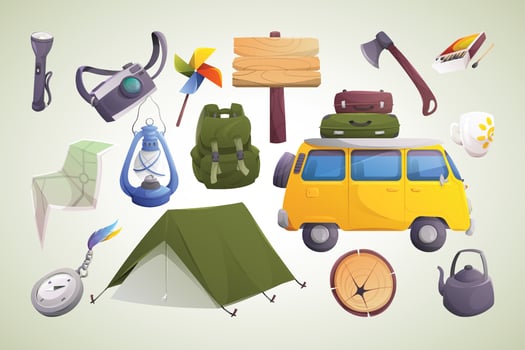 A collection of camping items vector