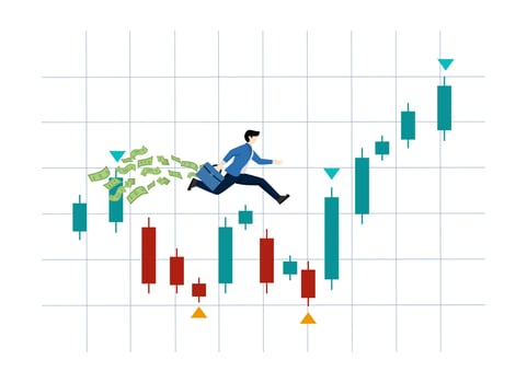 Being rich in Crypto trade, traders who are considered as a result of investment trade bearings, stock market growth, trust in investors in the city center of baggage money that runs rice charts. vector